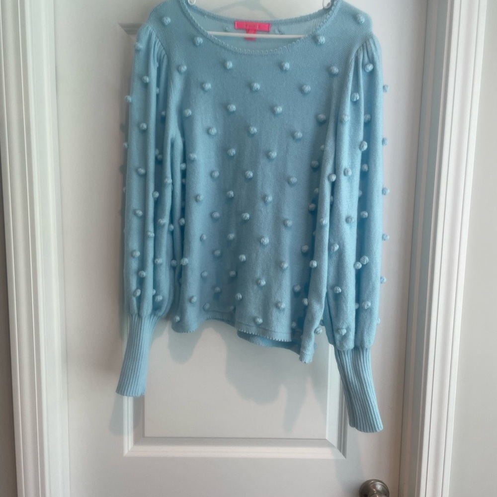 EUC Lilly Pulitzer Blue Pom-Pom Sweater, XL